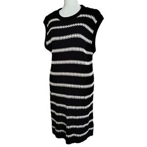 Buttermelon Midi Dress Medium Black White Stripe Knit‎ Sleeveless Stretchy